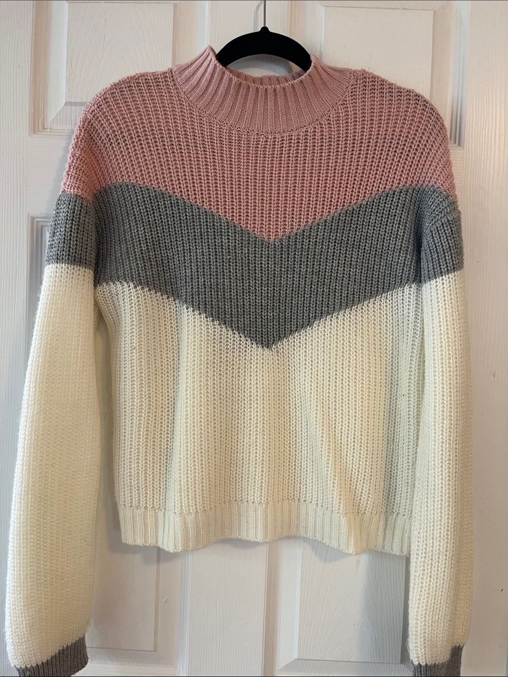Ten Sixty Sherman Pink, Gray & Cream Chevron Mock Neck Sweater